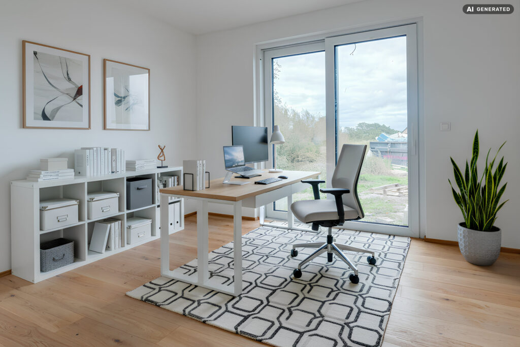Dasselbe Büro in Lassee nach dem Virtual Staging, digital möbliert